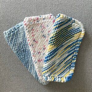 Handmade 3 New Dish Cloths Knitted 100% Cotton Cleaning 7x7 inches
